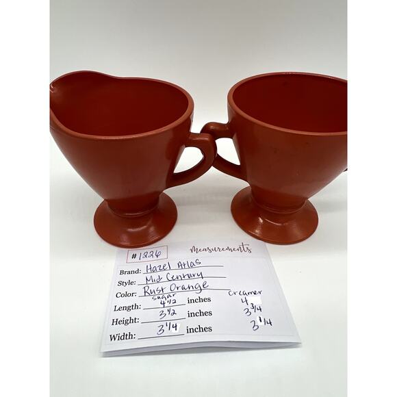 Vintage Hazel Atlas Glass Rust Orange Mid-Century Footed Open Creamer & Sugar - Picture 8 of 8